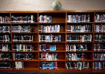  Library bookshelf with books